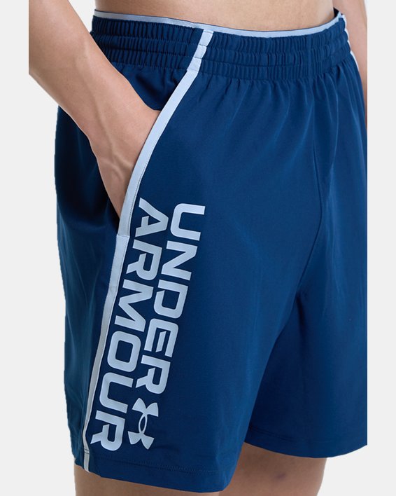 Men's UA Qualifier 5" Wordmark Shorts in Blue image number 3